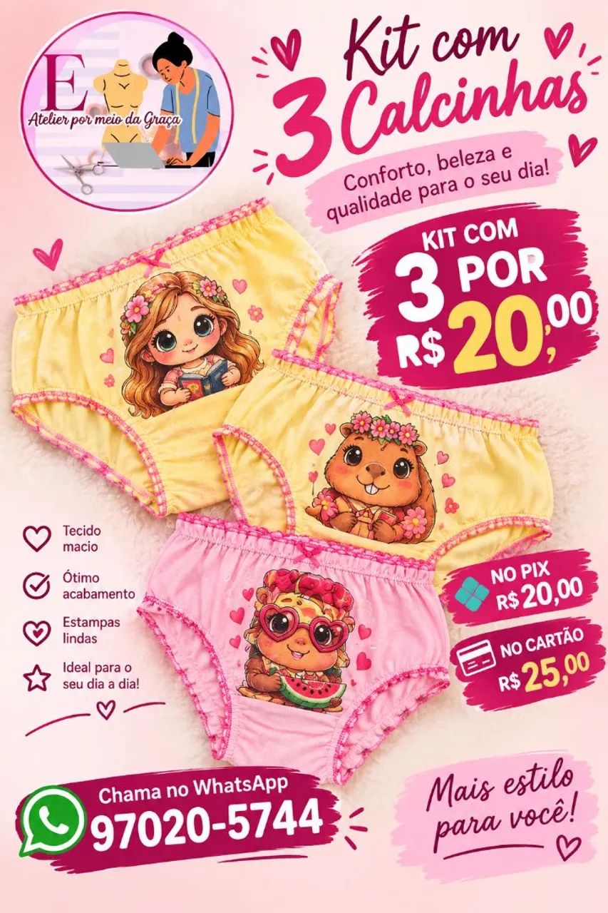 Kit c/ 3 calcinhas infantil