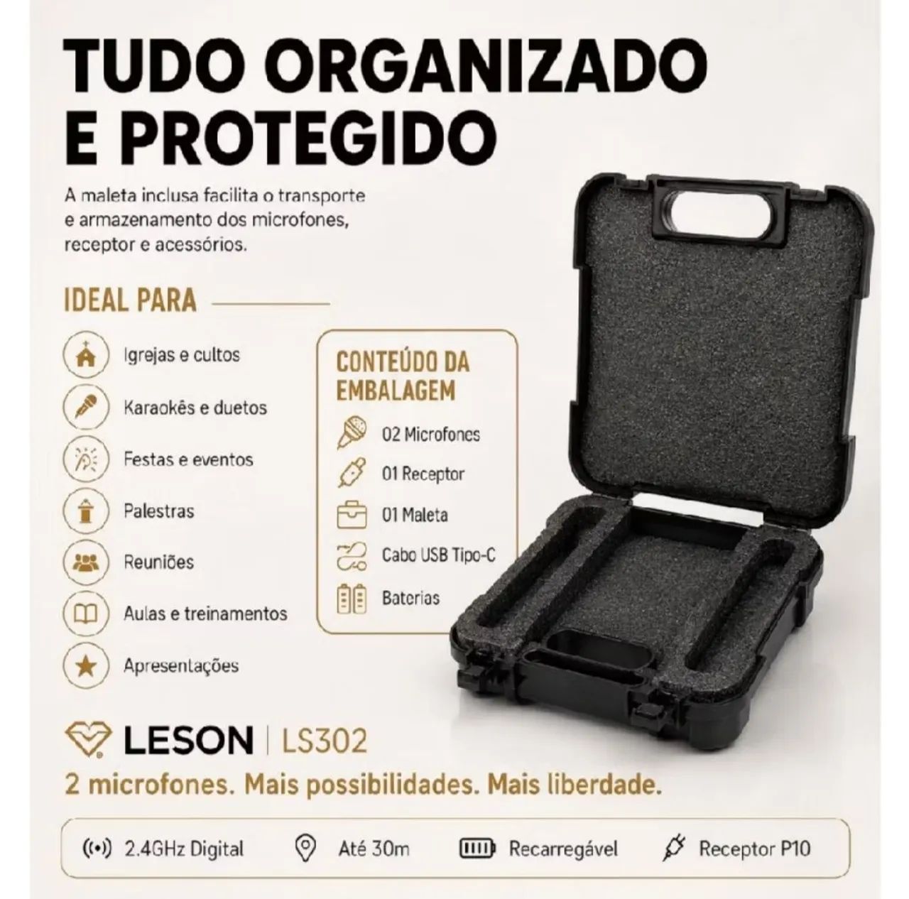 Microfone duplo sem fio com maleta  - Foto 3