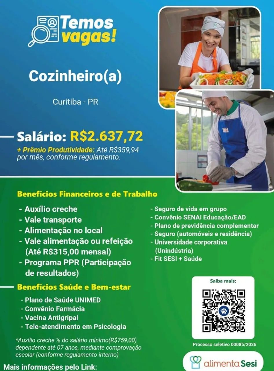 Vaga Cozinheiro - Bairrro Portão