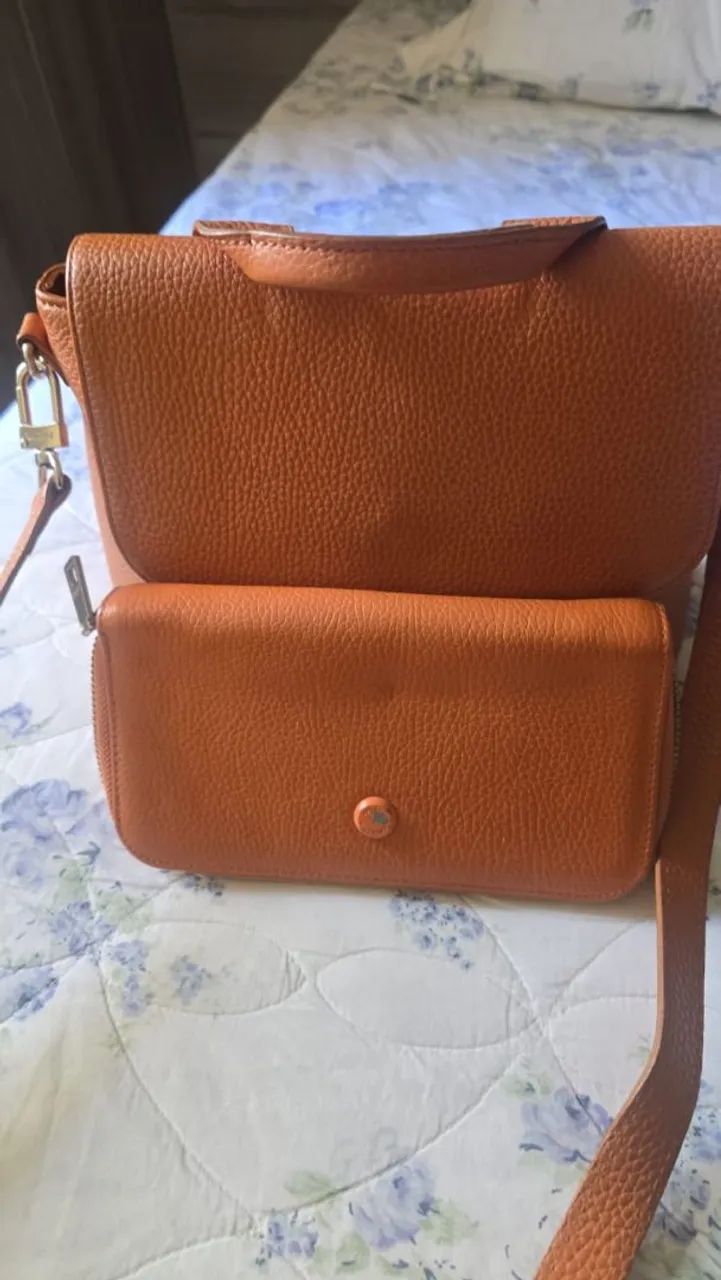 Conjunto de bolsa e carteira de couro argentino legítimo  - Foto 2