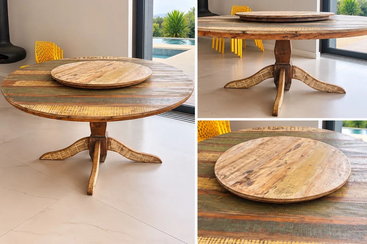 Mesa de jantar em madeira rústica 