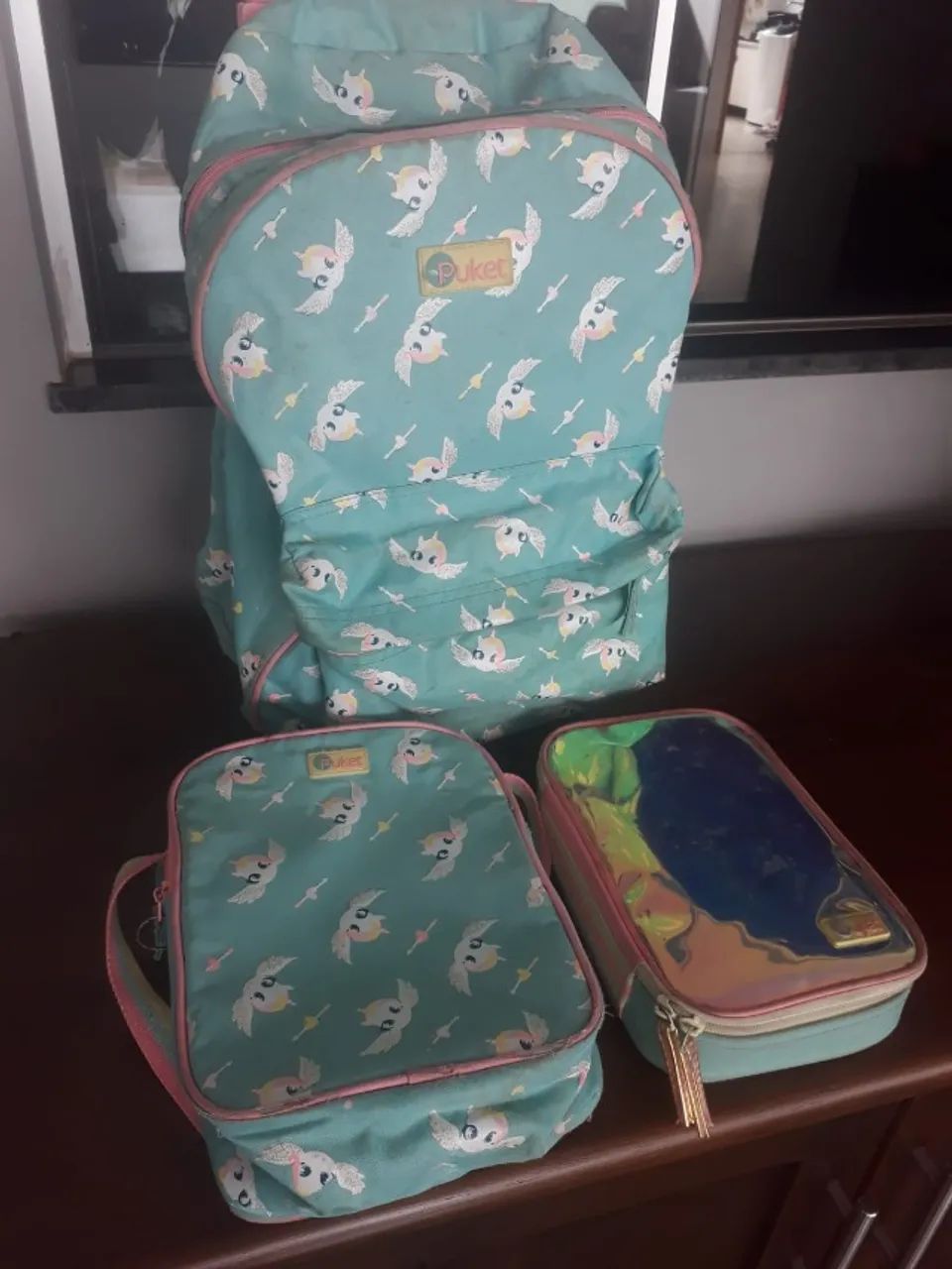 Conjunto de mochilas escolares com estampa de cisne Puket