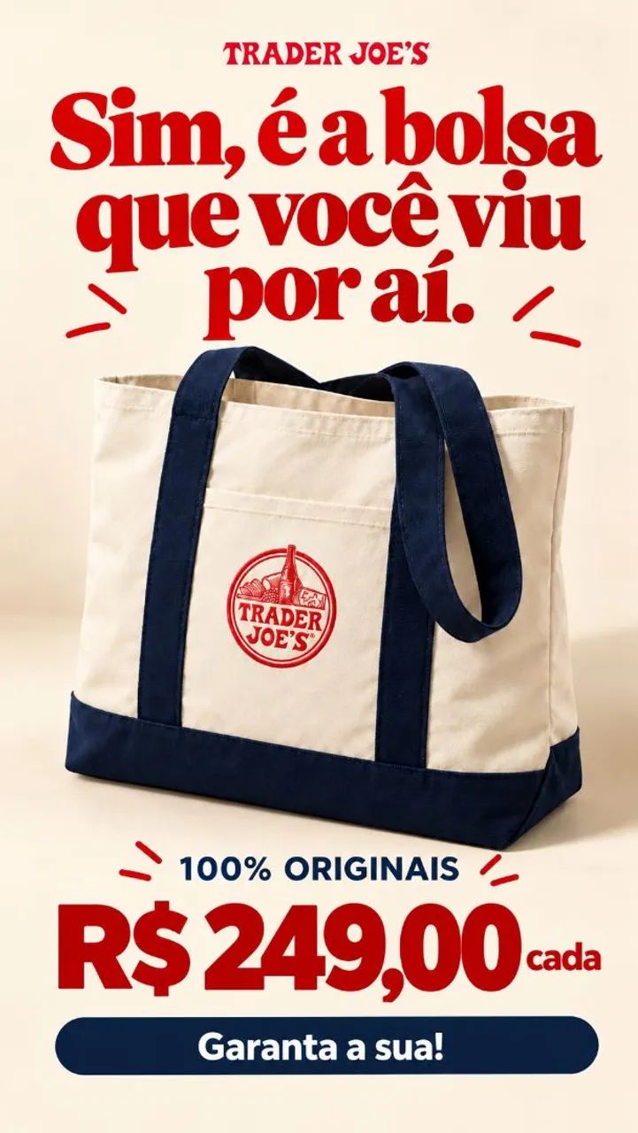 Bolsa Trader Joe's original | Ecobag bege e azul-marinho