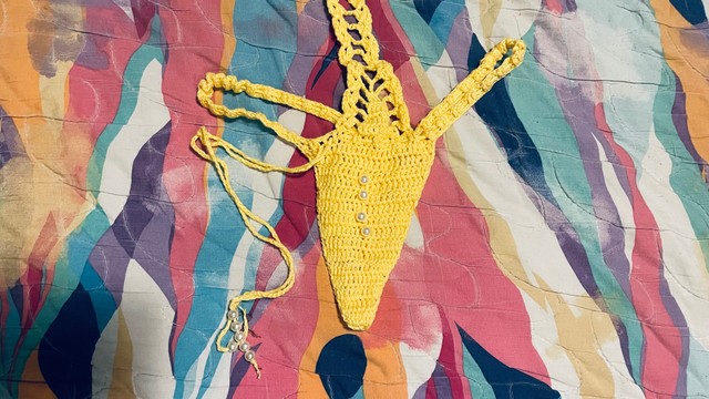 Maio de Crochê Amarelo praia biquine  - Foto 5
