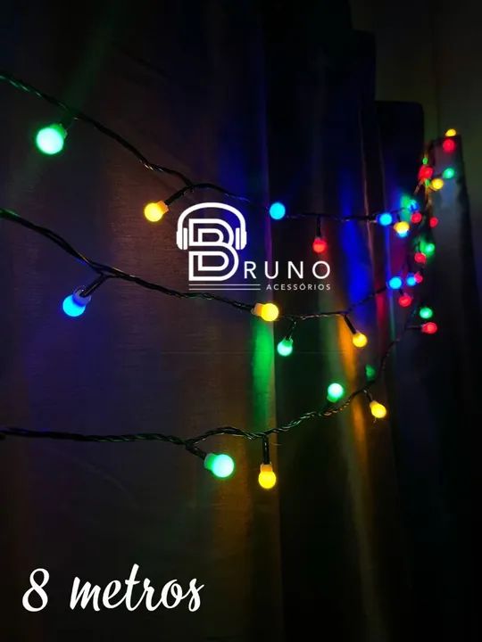 Cordão Led Varal 100 Bolinha 8 Funções Colorido <br> - Foto 2