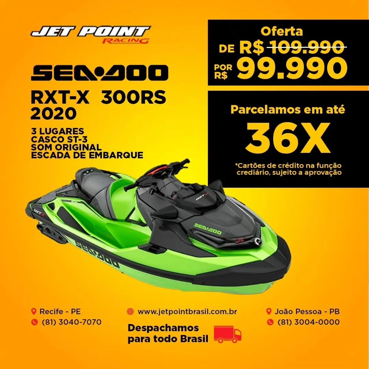 SEA DOO RXT-X 300 RS 2020, 3 Lugares, Com Som, Troco/Parcelo 36x
