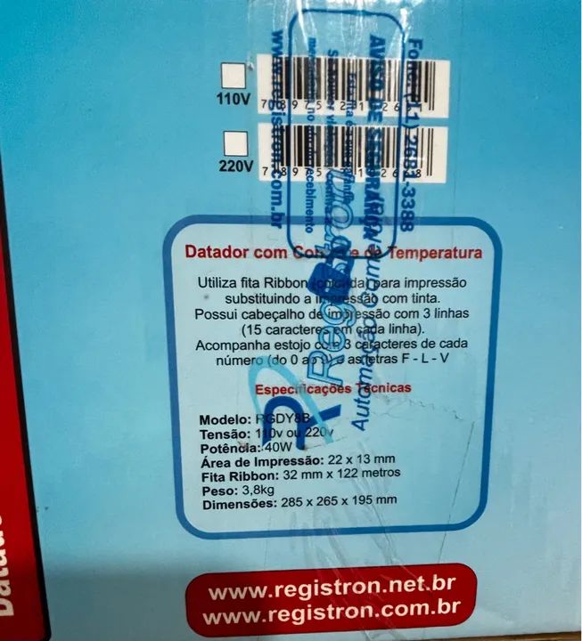 IMPECÁVEL- Datadora Registron 110V - Val/Lote/Fab - Foto 3