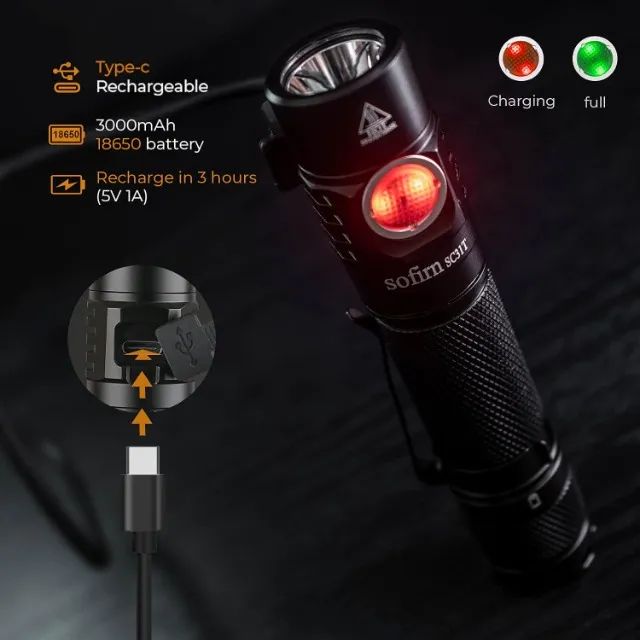 Lanterna Tática Sofirn Sc31t 2000lm Usb-c Com Bateria - Foto 2