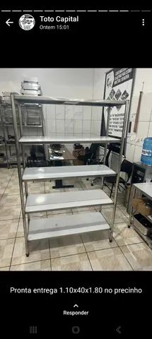 Estante em aço inox escovado, com 4 prateleiras lisas, medida: 1.10X40X1.80  - Foto 3