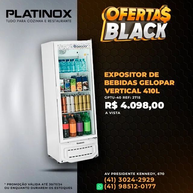 REFRIGERADOR VERTICAL CONVENIENCIA 410L PORTA DE VIDRO TURMALINA 220V GELOPAR GPTU-40 EL/B