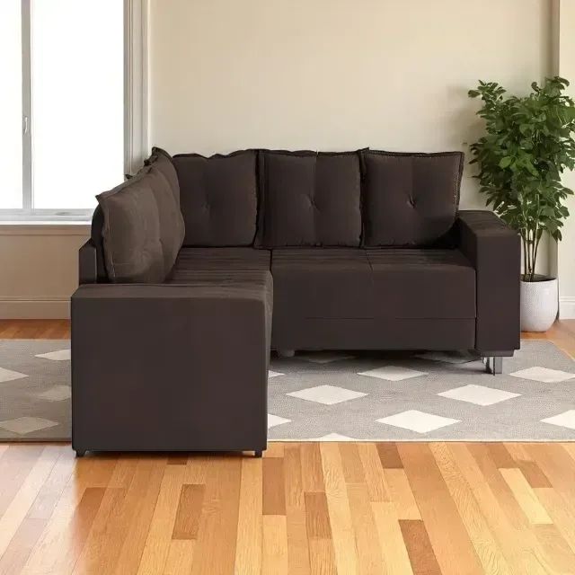 Sofá de canto belluno veludo marrom