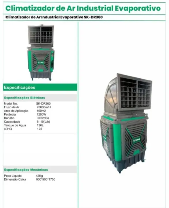 CLIMATIZADOR DE AR INDUSTRIAL EVAPORATIVO SK-DR360