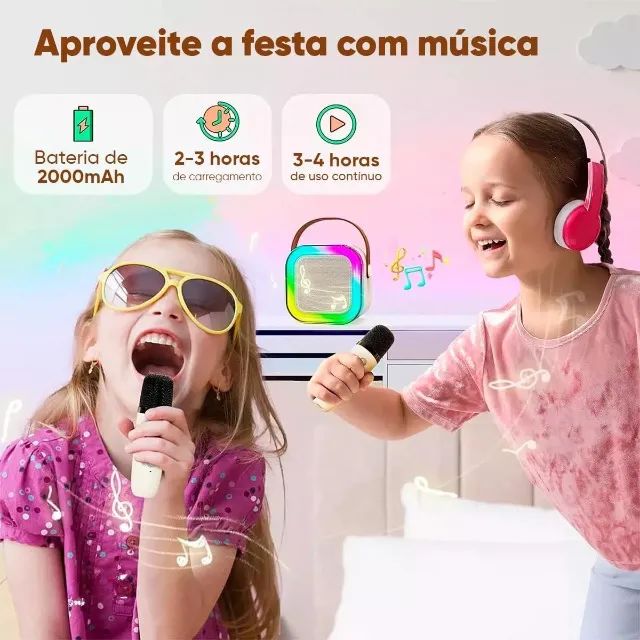 Caixa de som sem fio Karaokê K12, Mini Alto-falante Bluetooth portátil com 2 Microfone - Foto 3