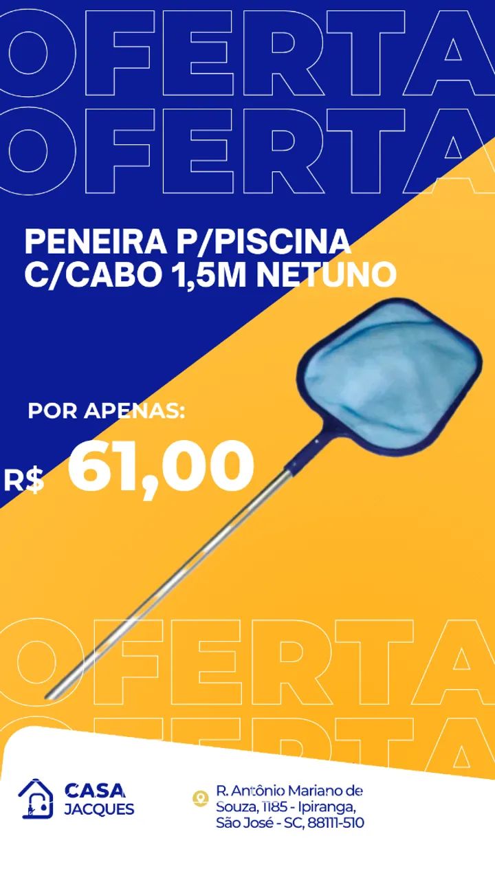 Peneira Para Piscina com Cabo 1,5mt Netuno