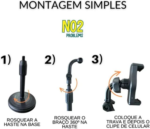 Suporte de Mesa Para Celular 360 graus Ajustável Articulado NO2PROBLEMS Universal - Foto 3