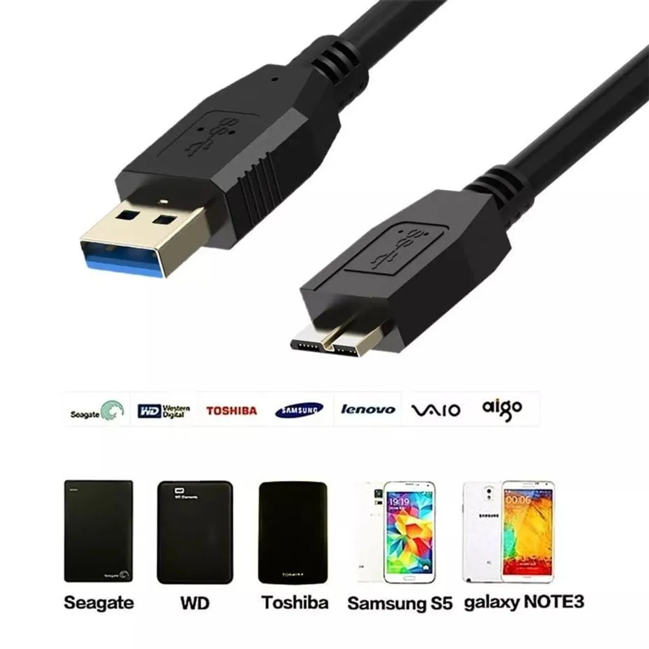 Cabo USB Tipo B para HD ou celular- modelo 3.0 USB micro-b 3. 5gbps R$25,00  - Foto 2