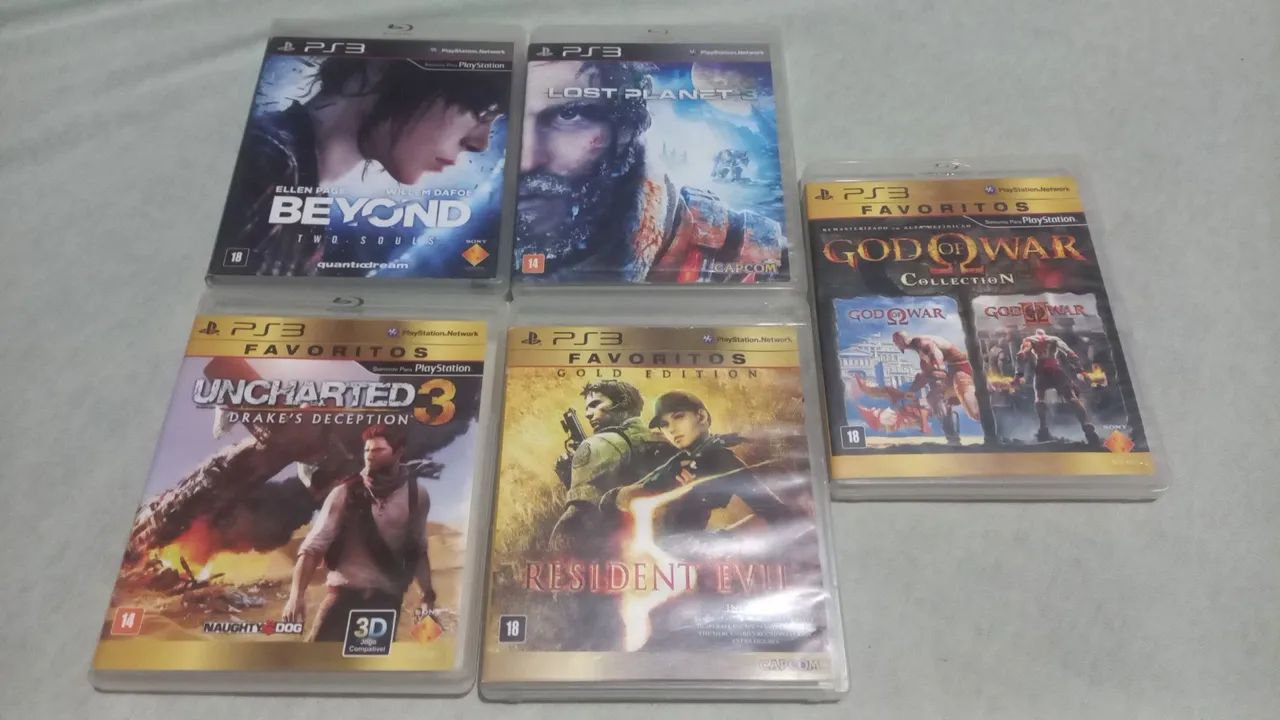 5 Jogos PS3 - Uncharted 3, God of War, Resident Evil, Beyond, Lost Planet 3