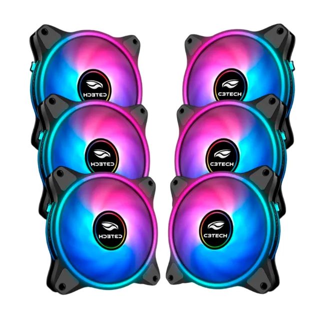 Kit 6 Cooler Fan 120mm C3Tech C110F250 com Controladora e Controle ARGB 3P 5V - WZetta