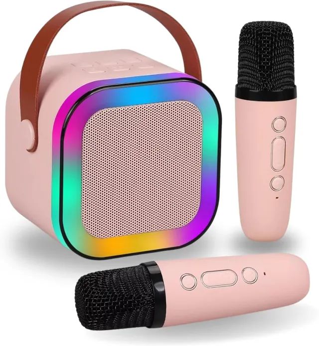 Caixa de som sem fio Karaokê K12, Mini Alto-falante Bluetooth portátil com 2 Microfone