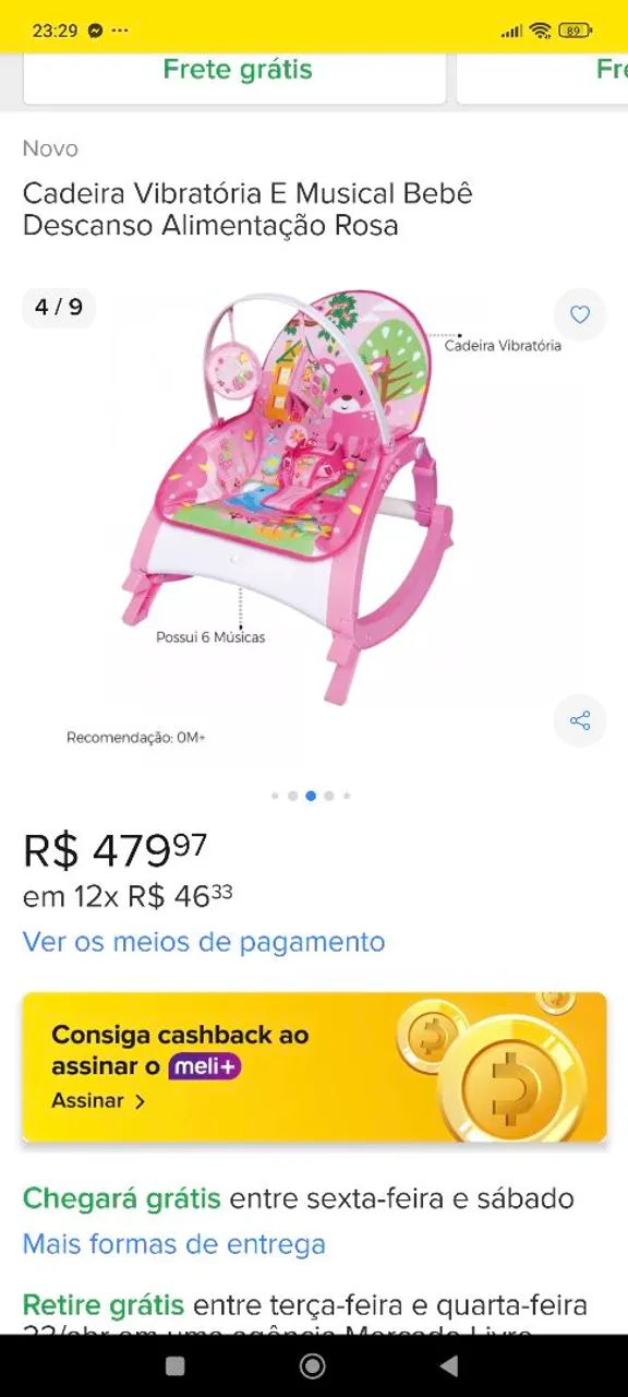 Cadeira Vibratória e Musical Bebê - Descanso Alimentação Rosa