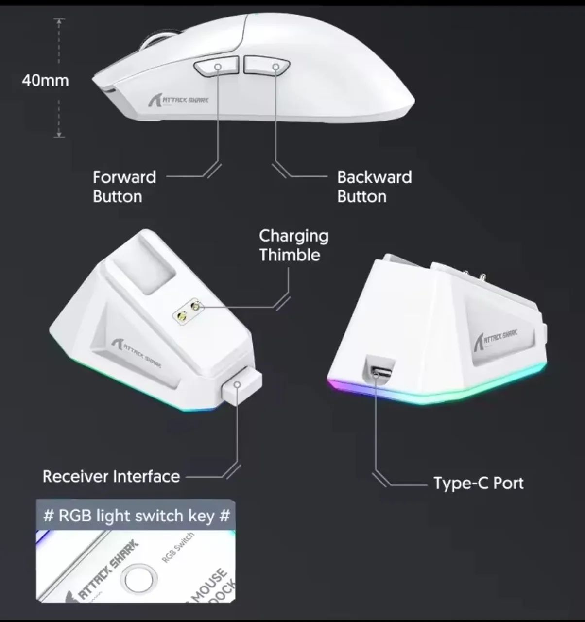 Mouse Gamer Attack Shark X11 Wireless Tri Mode 22000 DPI Base RGB - Foto 5
