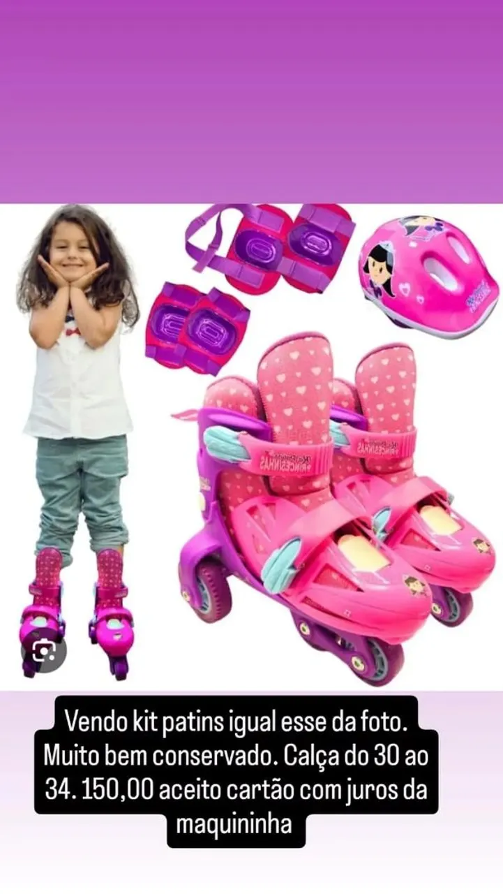 Kit Patins Infantil Rosa - Tamanho 30-34