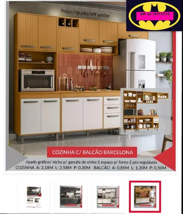 Cozinha Completa com Balcão Barcelona - Freijó/Ripado/Off White