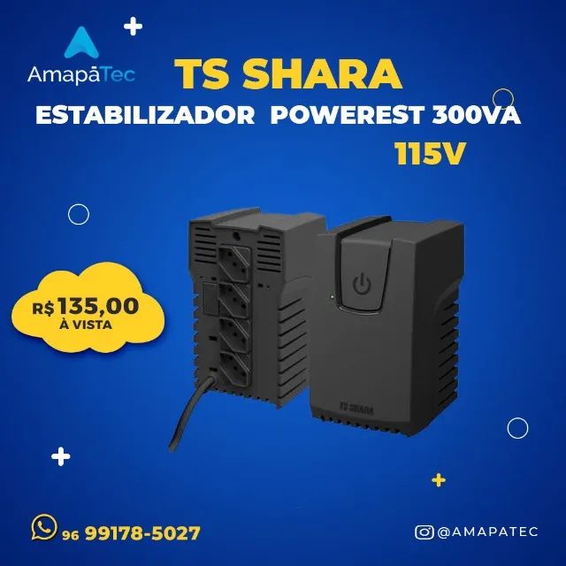 Estabilizador TS Shara Powerest 300VA 110v 4 Tomadas