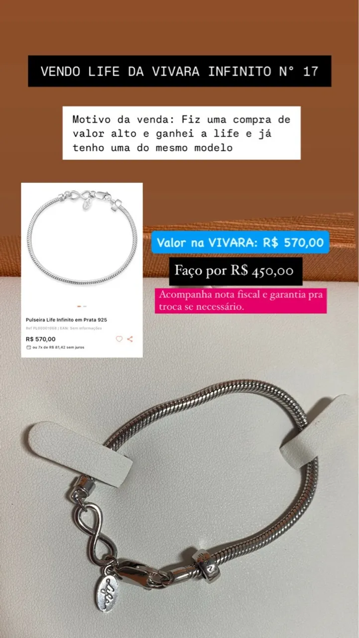 Pulseira Life Vivara Infinito Prata 925