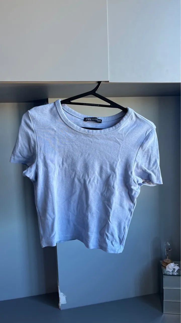 Cropped camisa zara azul - Foto 2