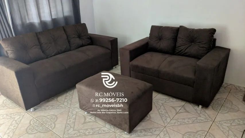Sofá 2 e 3 assentos com Puff Material suede D33 Confortável Direto da Fábrica - Com Nota F - Foto 5