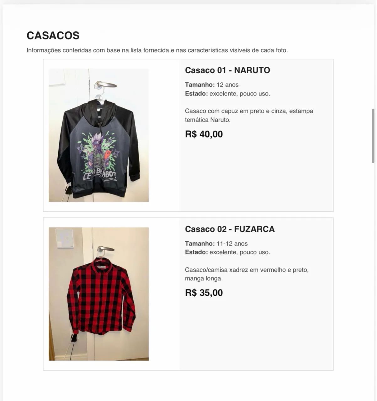Casacos infantis originais 