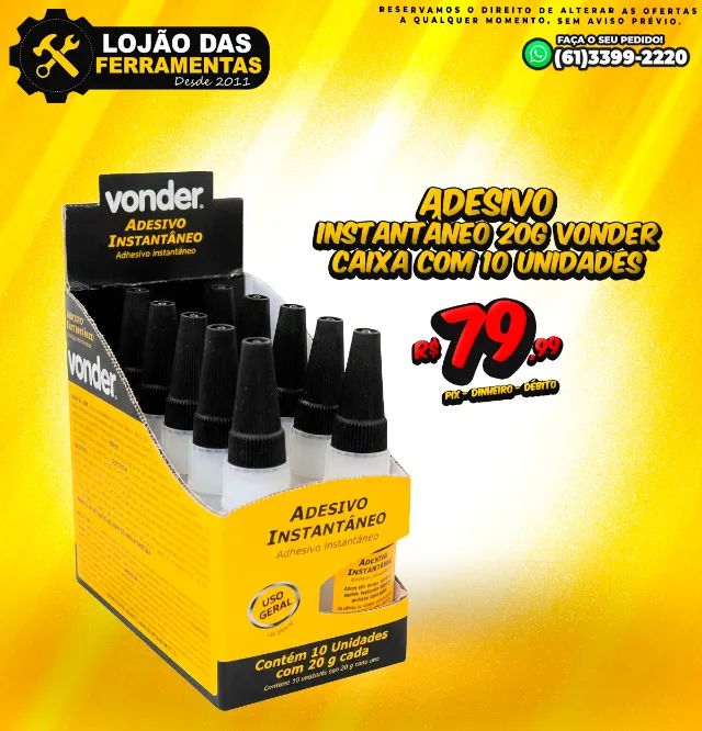 Adesivo Instantâneo 20g Vonder Caixa Com 10 Unidades