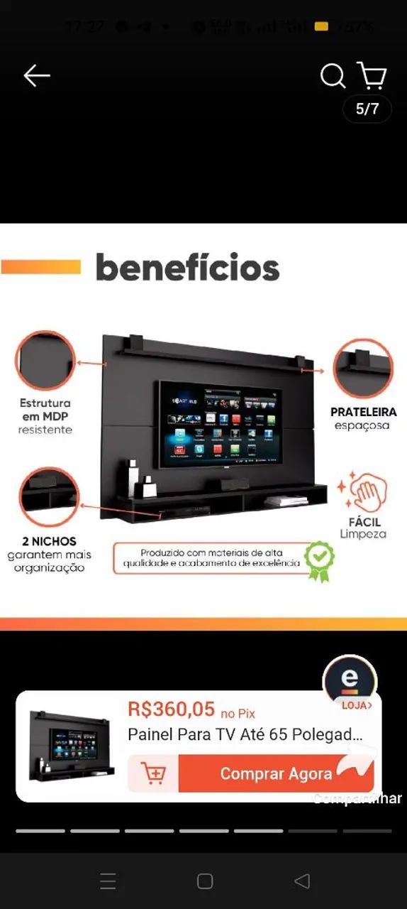 Confira Painel Para TV Até 65 Polegadas liso sem prateleiras RS 250 aceito oferta - Foto 3
