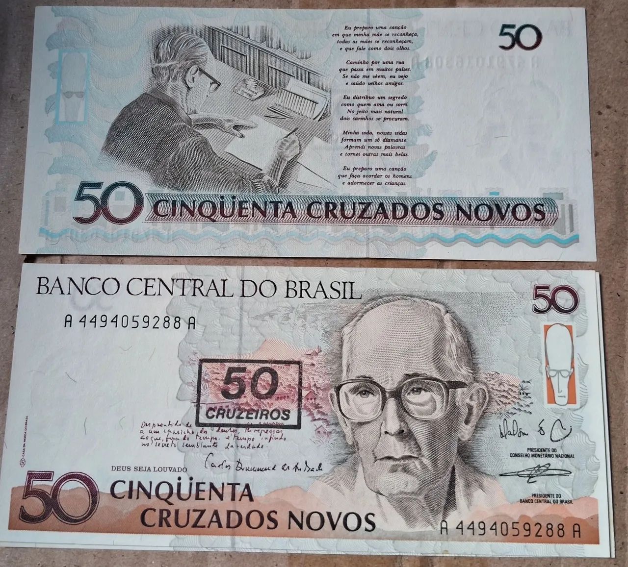 CÉDULA DE CINQUENTA CRUZADOS NOVOS FE.