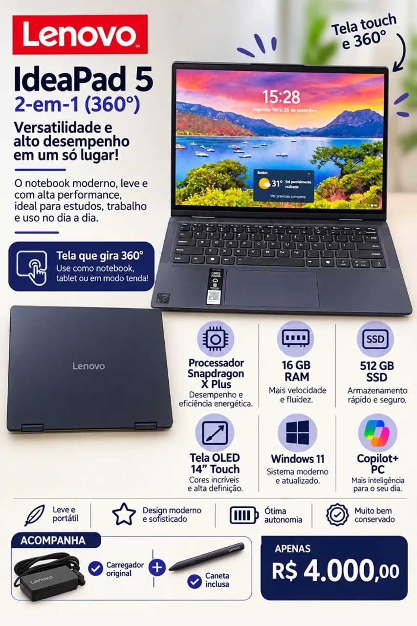 Computador Lenovo IdeaPad 5 2 em 1 360°