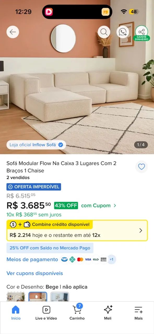 Vendo sofá inflow boucle 2,75m