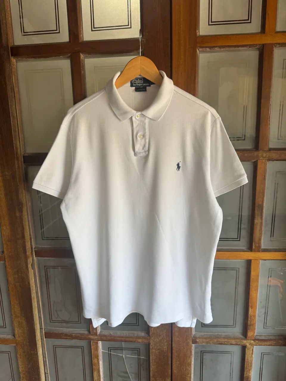 Camisa polo Ralph Lauren branca custom fit 