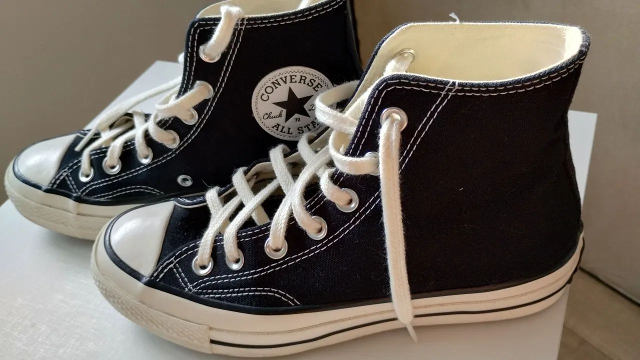 Tênis Converse Chuck 70 Hi Vintage Preto e Branco - Foto 5