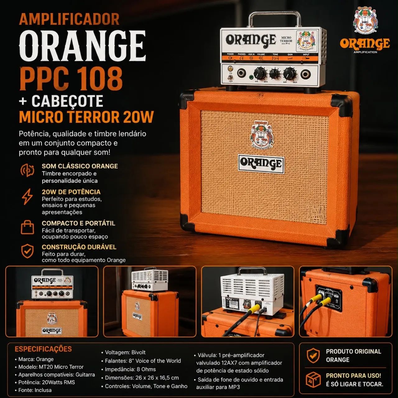 Orange Microterror (Amplificador Orange PPC 108 + Cabeçote Micro Terror 20w) - Foto 2