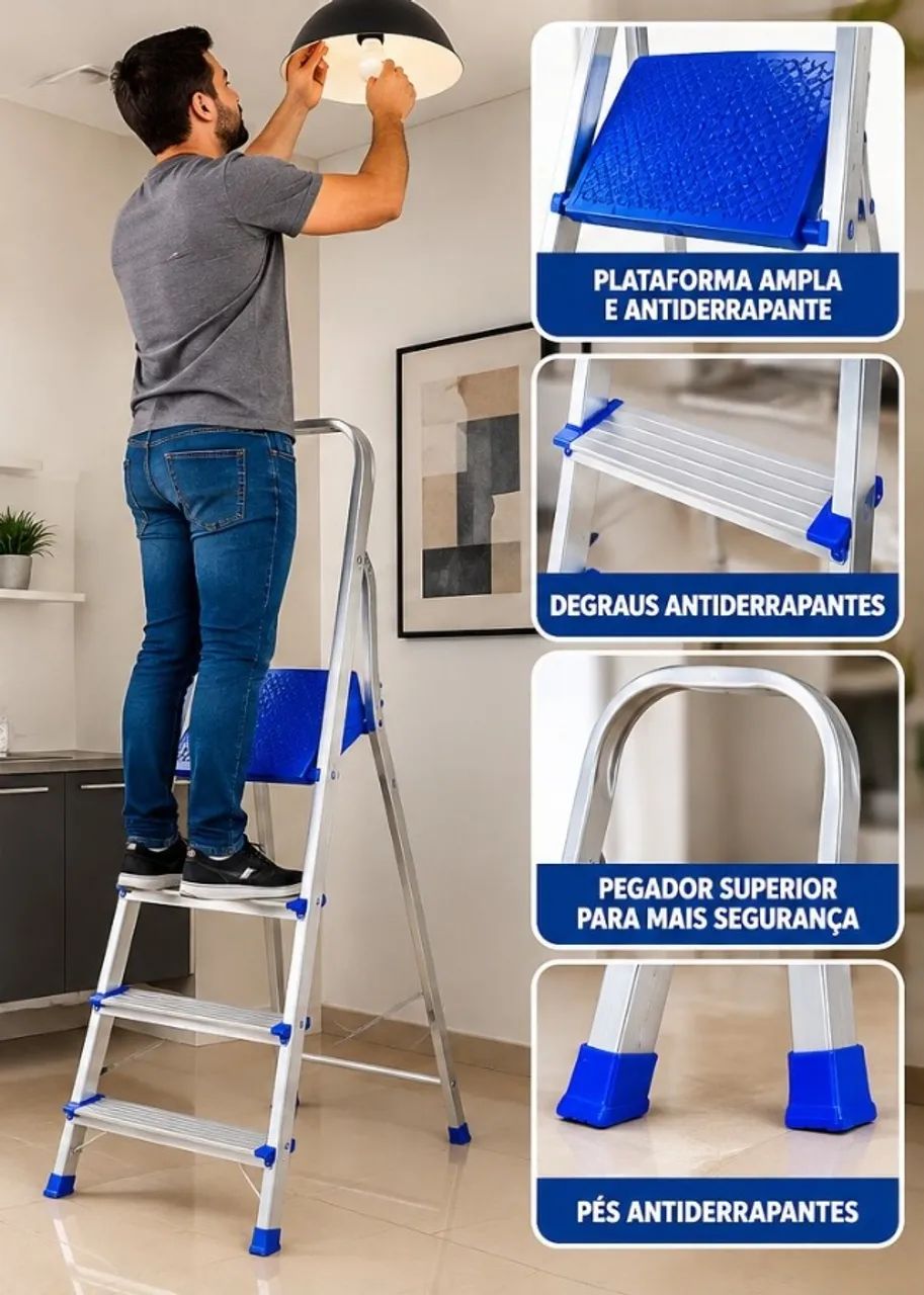 Escada de Alumínio 4 Degraus - Leve e Resistente - Foto 3