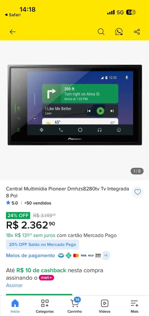 Multimídia Pioneer DMHZS 8280 TV Integrada 8 Polegadas. - Foto 2