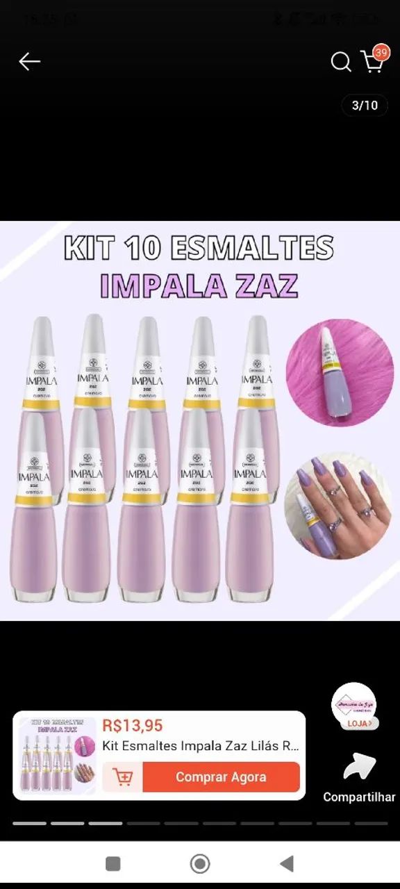 Kit 8 Esmaltes Impala Zaz Lilás Roxinho 