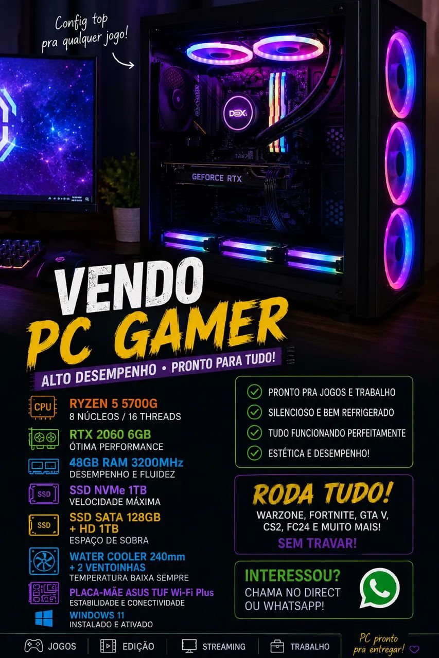 Pc Gamer Rtx 2060 48RAM 1TB SSD - Foto 2