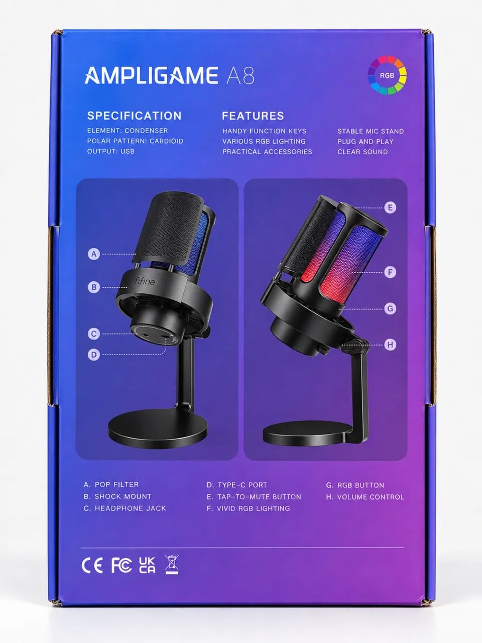 Microfone FIFINE AmpliGame A8 RGB + Braço Articulado - Foto 3
