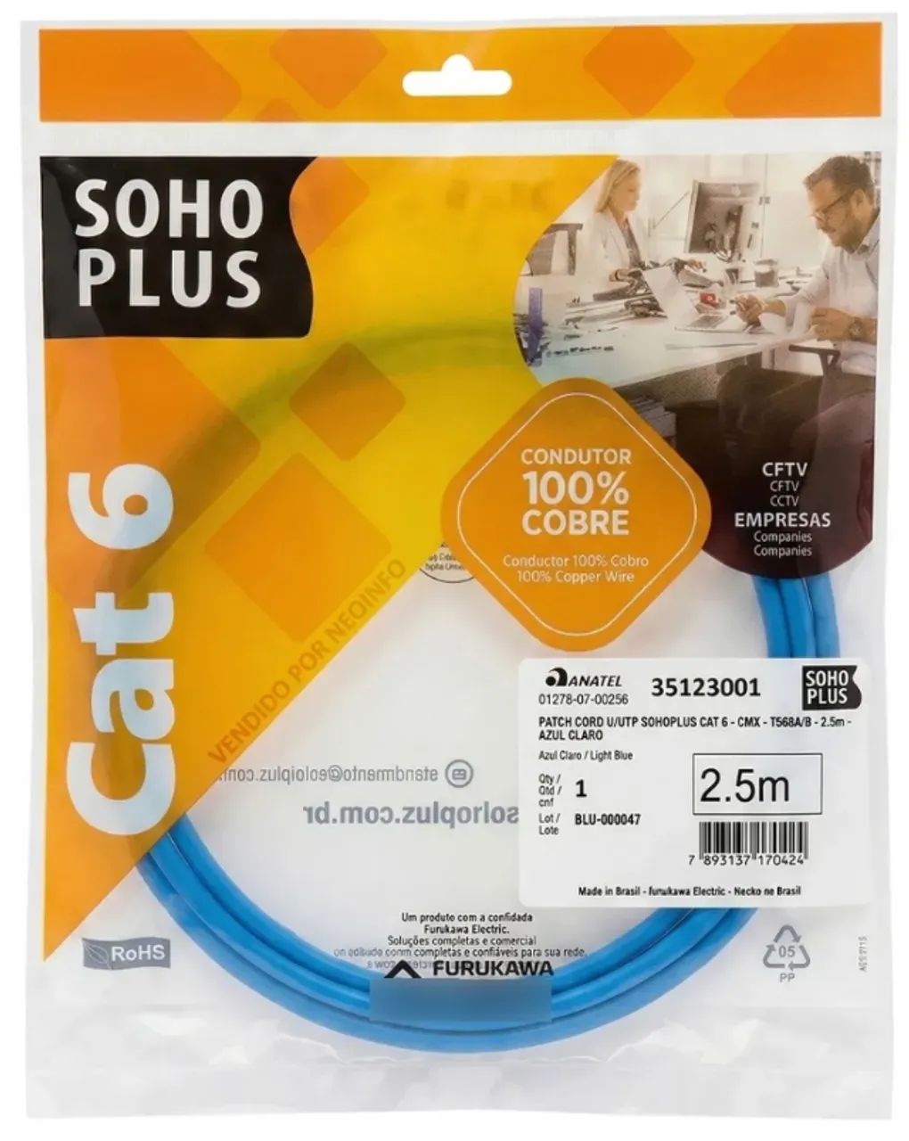 Patch Cord Soho Plus CAT 6 | 2,5m - Azul