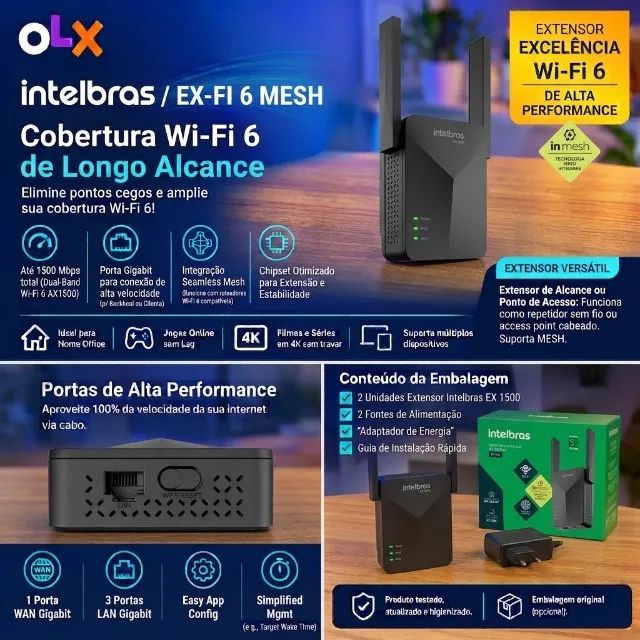 EXTENSOR INTELBRAS EX 1500 ? WI-FI 6 MESH AX1500