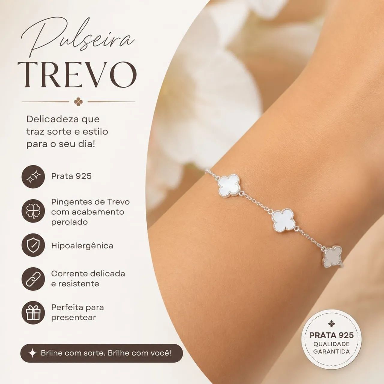 Pulseira trevo prata 925