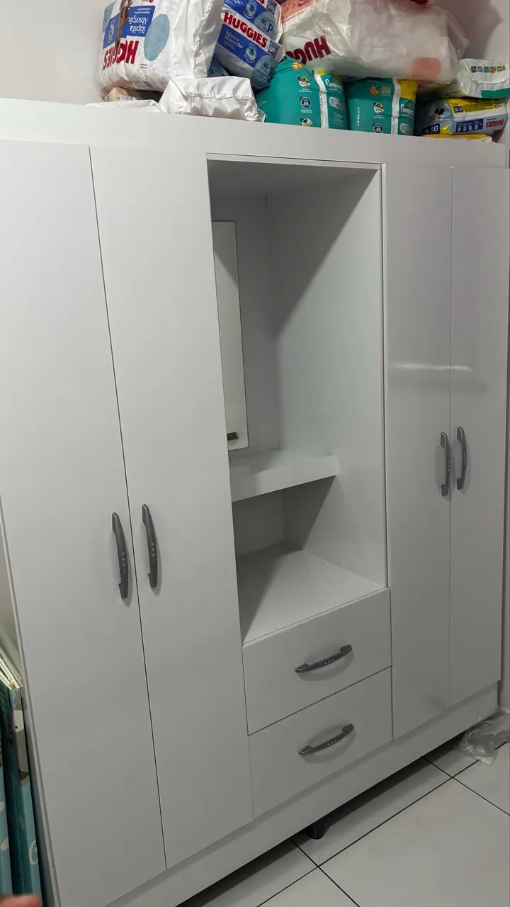 Quarto Completo de Bebê Branco - Berço + Guarda-Roupa + Cômoda - Foto 3