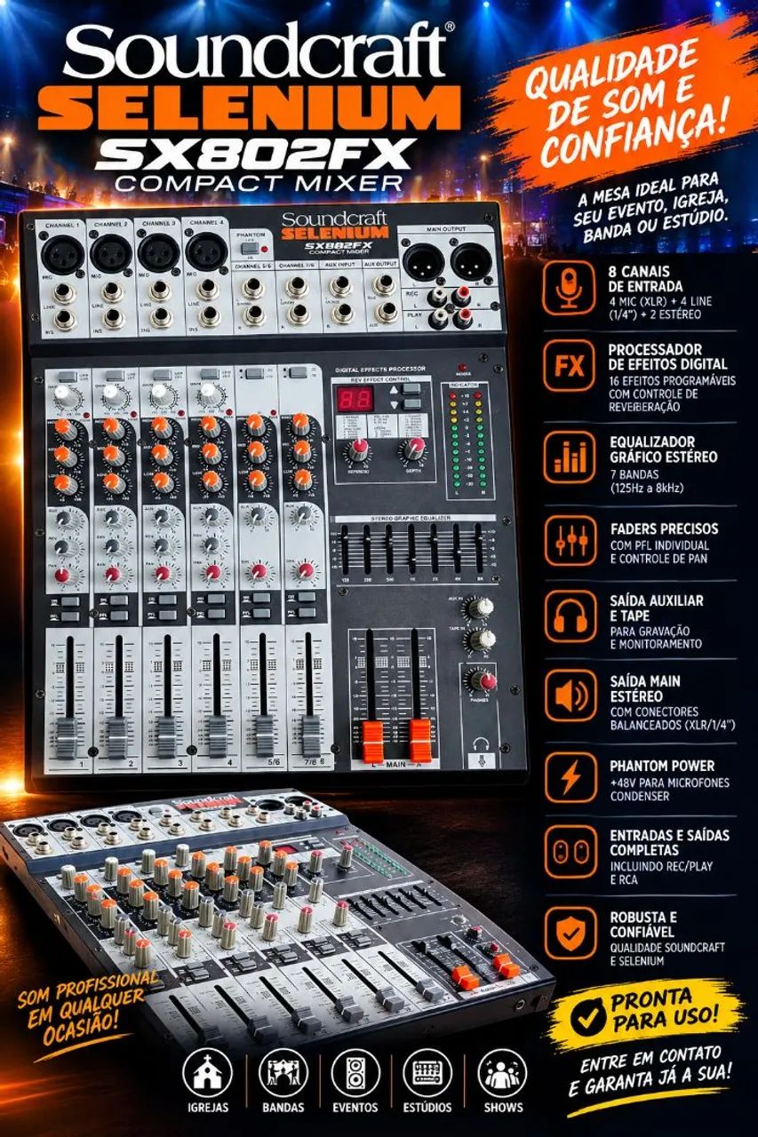 Vendo mesa de som soundcraft Selenium 8 canais 